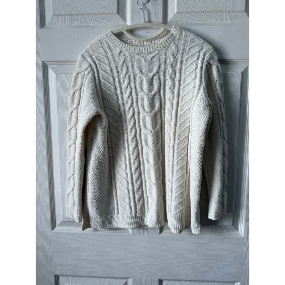 J Jill Chenille Ivory Cable Knit Sweater Petite Small Coastal Cozy‎ Chunky